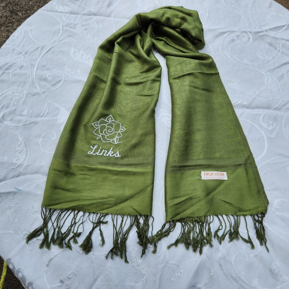 Green Pashmina/Embroidered with Links logo